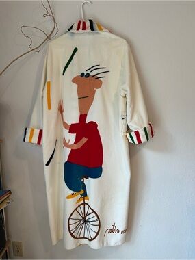 Vintage 90s Robe Gustavo Rosa Art To Wear Cartoon Brazil One Size Bicycle terry